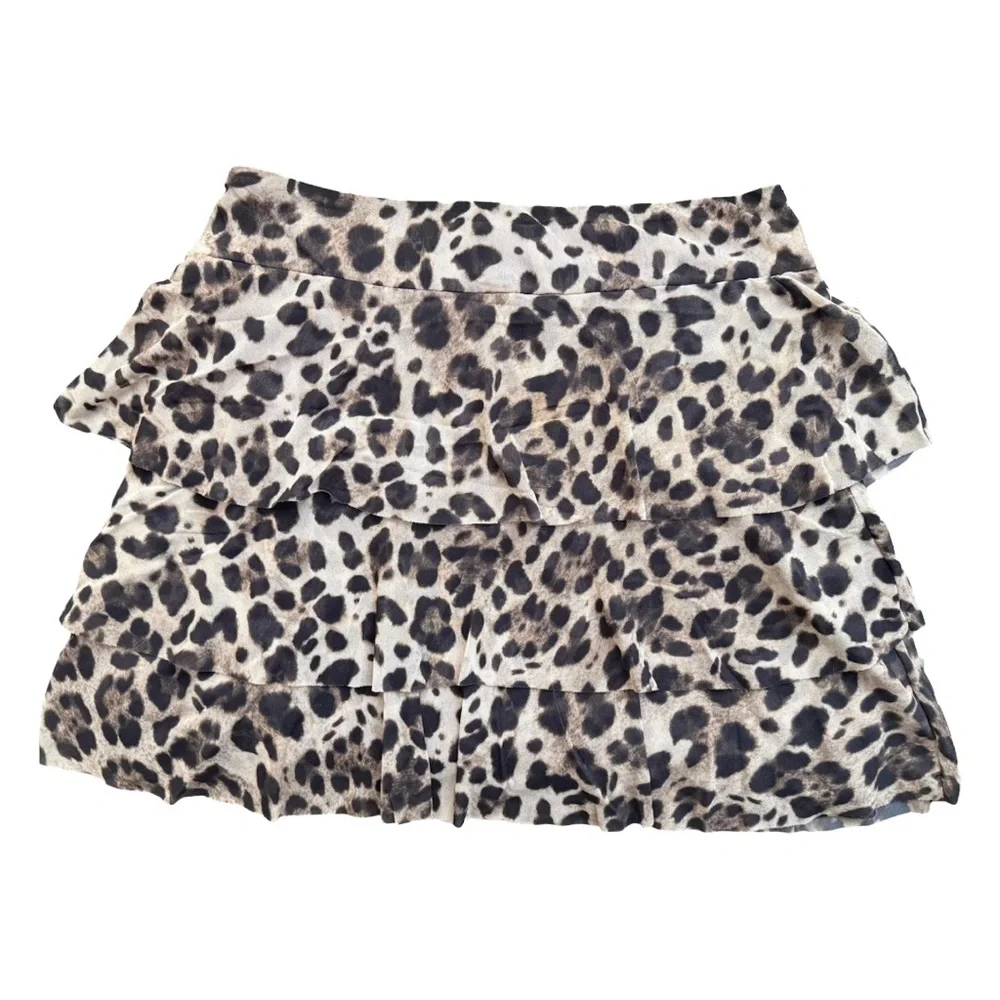 Y2K Cache Mesh Cheetah Tiered Mini Skirt - Picture 2 of 3